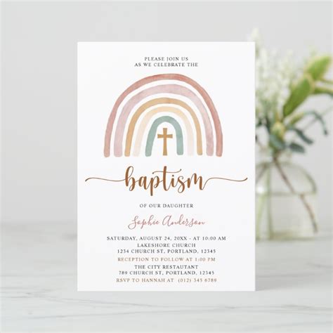 Tonos Apagados Boho Invitaci N Al Bautismo Arcoiri Zazzle Rainbow