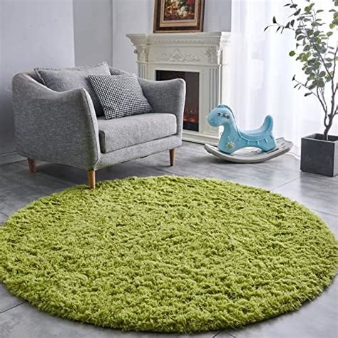 BRICHOEE Grass Green Round Rug 5 Feet Super Soft Fluffy Shag Circle