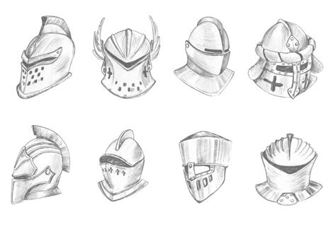 Premium Vector Set Of Knights Helmets Hand Drawn In Pencil