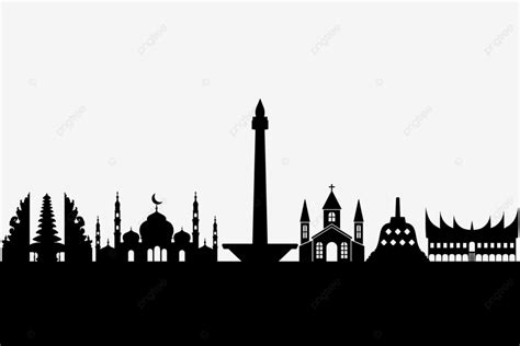 Indonesia S Diversity With Silhouettes Of Temples Monas Mosques