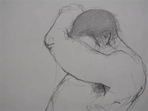 Expressive Pencil Drawing Of A Male Nude Side Profile Of A Man Standing