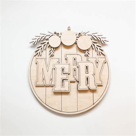 Merry Door Hanger Christmas Ornament Unfinished Diy Wood Kit Etsy