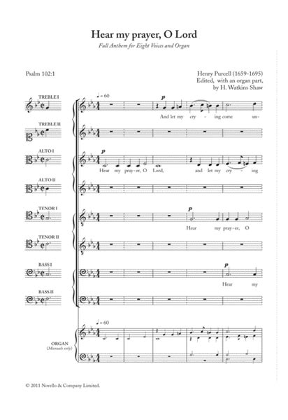 Hear My Prayer O Lord By Henry Purcell Piano Vocal Guitar