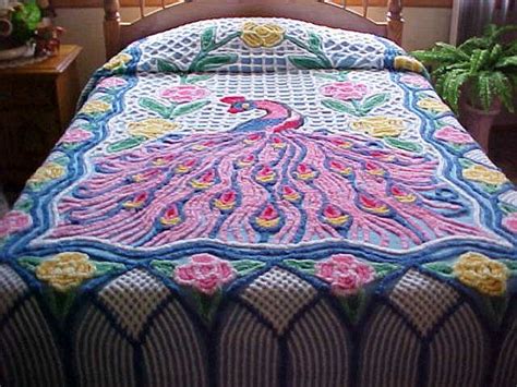 Wow Nice Peacock Chenille 1950 S Bedspread With Cascade Etsy