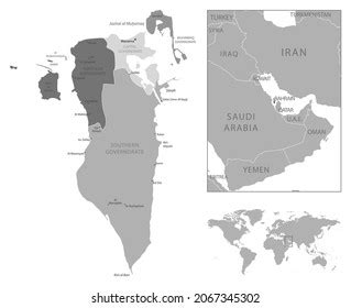 Bahrain Highly Detailed Black White Map Stock Vector Royalty Free