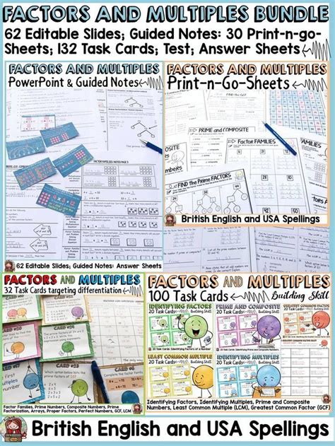 Factors And Multiples Prime Composite Numbers Prime Factorization Gcf Lcm Bundle Factors And