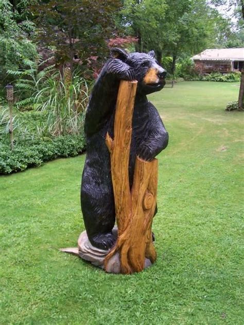 Black Bear Standing On A Stump Carvings By Scott A Michigan Chainsaw