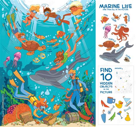 Diving And Snorkeling Underwater Life Puzzle Hidden Items Puzzle