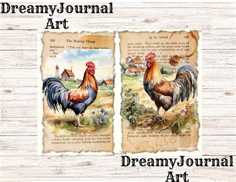 Printable Junk Journal Pages Watercolor Roosters Junk Journal Pages