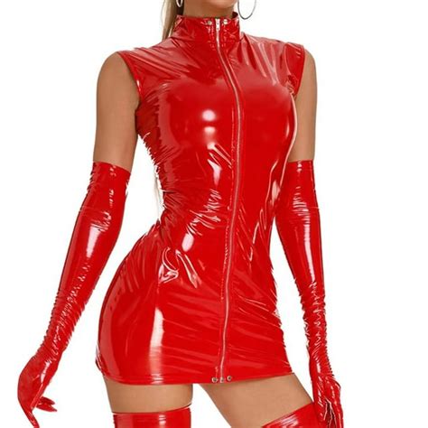 Women Sexy Tank Leather Dress Gloves Not Included Wetlook Pvc Leather