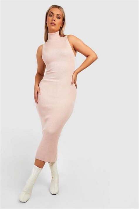 Dresses Plus High Neck Rib Knitted Midaxi Dress Boohoo