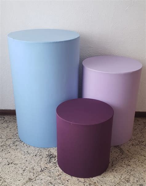 Trio mesas cilindro capa cores Azul Lilas Roxo Locação