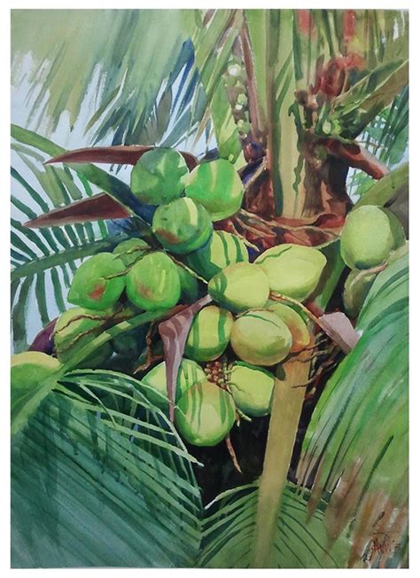 Coconut Tree | Nature paintings, Leaf art, Fruit painting