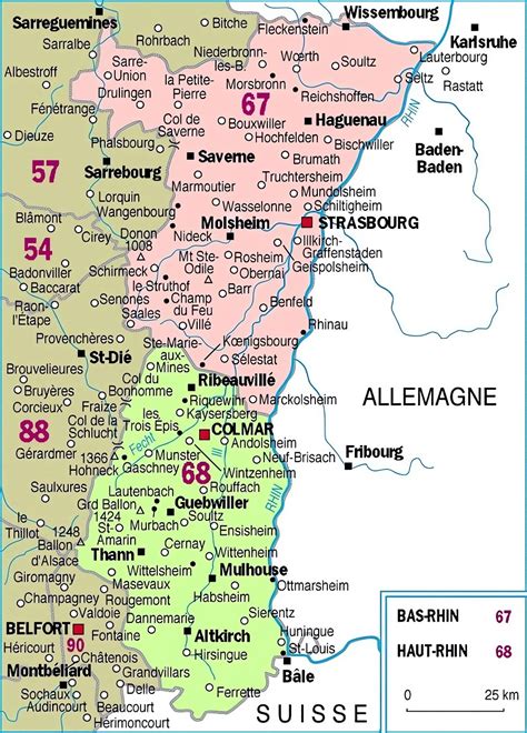 Carte des principales communes d'Alsace