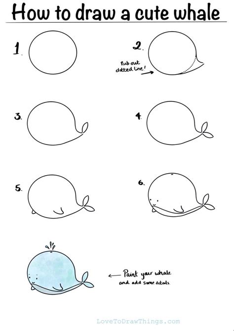 How to draw a cute whale in 6 steps | Easy drawings for kids, Art ...