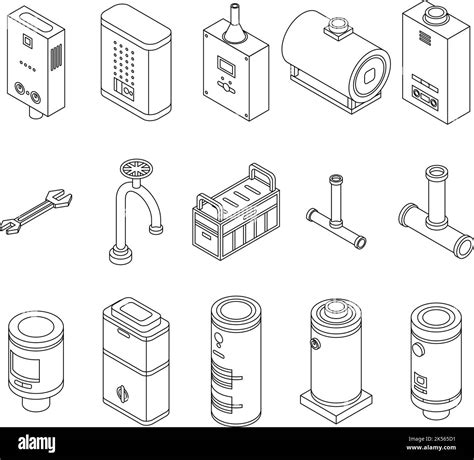 Boiler Icons Set Isometric Set Of Boiler Vector Icons Outline Isolated