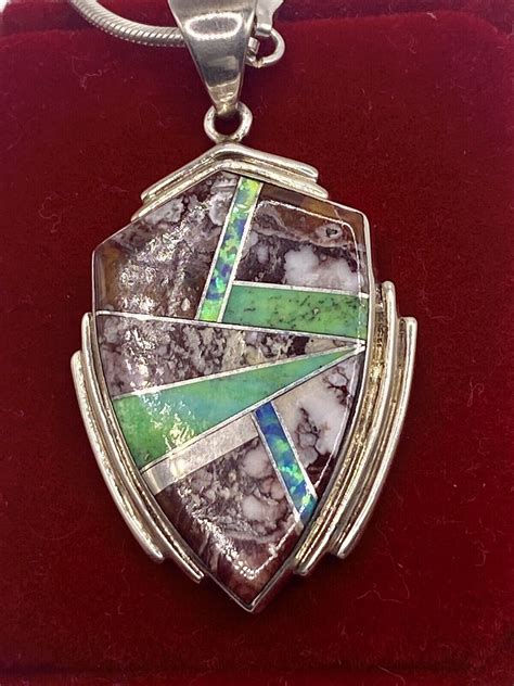 Rare Vernon Begaye Signed Navajo Silver Rais Inlay Opal Turqu Pendant