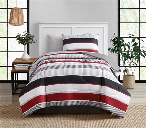 Mainstays Red And Gray Stripe 6 Piece Bed In A Bag Comforter Set With