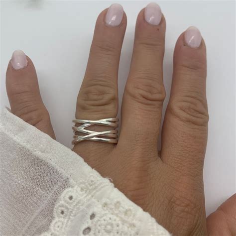 Silver Thumb Multi Layer Ring Chunky Silver Ring Dainty Ring Etsy