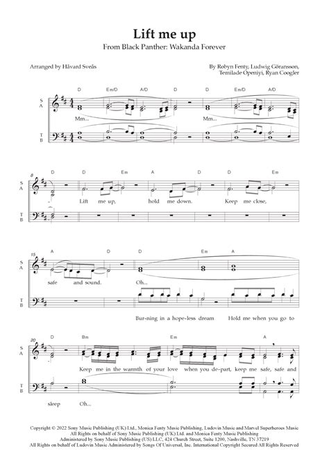 Lift Me Up arr Håvard Sveås Sheet Music Rihanna SATB Choir