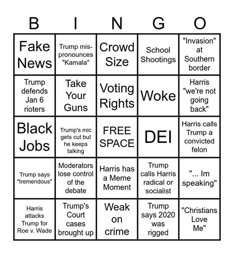 2024 Harris V Trump Debate Bingo Card