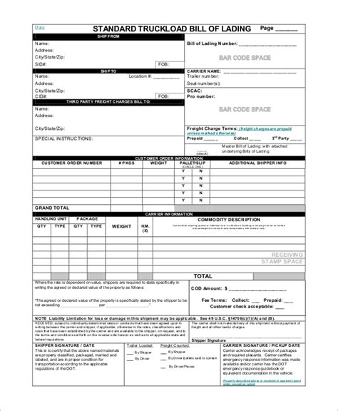 Printable Template Bill Of Lading Form