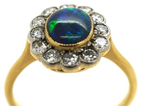 Edwardian Ct Platinum Black Opal Diamond Oval Ring L The