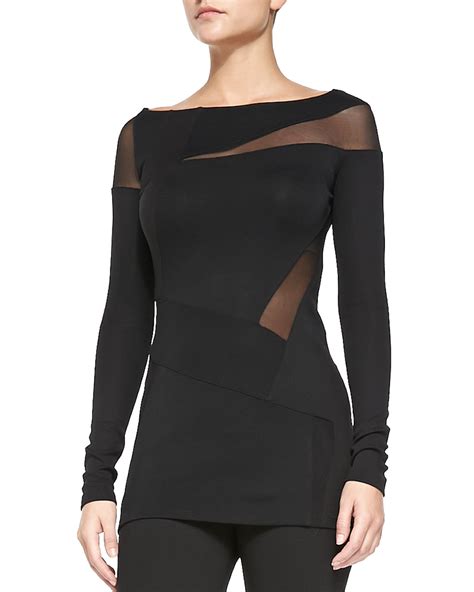 Lyst Donna Karan Long Sleeve Sheer Collage Tunic In Black