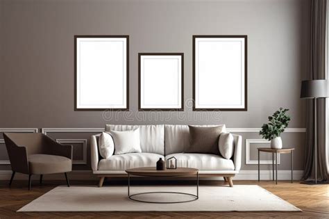 Living Room 1 Blank Wall Frames 23 Ratio Generative AI Stock