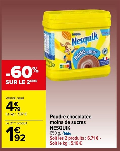 Promo Poudre chocolatée moins de sucres NESQUIK chez Carrefour