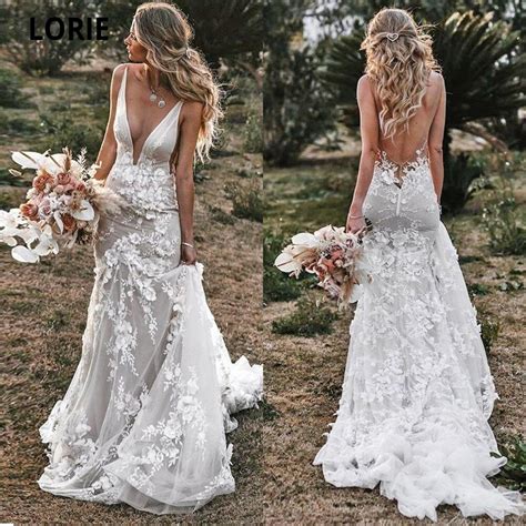 Lorie Robe De Mariée Sirène En Dentelle Vintage Col En V Dos Nu