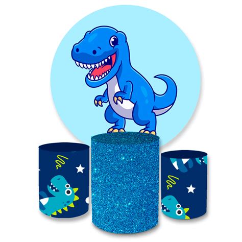 Kit Capa Painel Trio Cilindros Dinossauro azul Loja Bibi Painéis