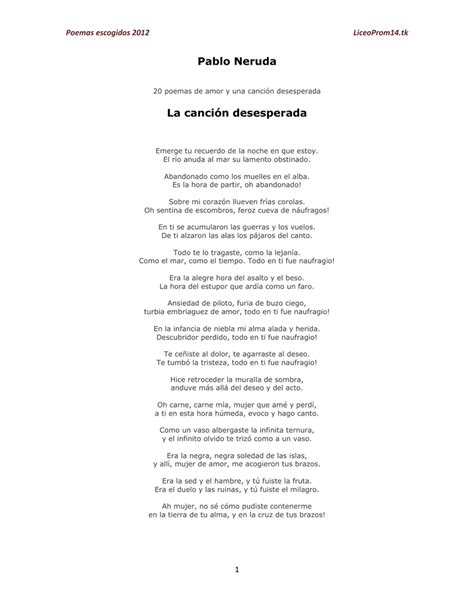 Pablo Neruda La canción desesperada