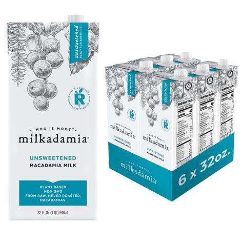 Milkadamia Macadamia Milk Unsweetened 32 Fl Oz Pack Of 6