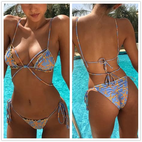 Starfish Print Padded Strappy Adjust Bikini Set Push Up Swimsuit