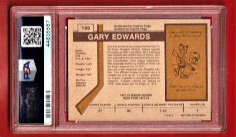 1973 O Pee Chee Gary Edwards 199 PSA 7 NRMT Los Angeles Kings EBay