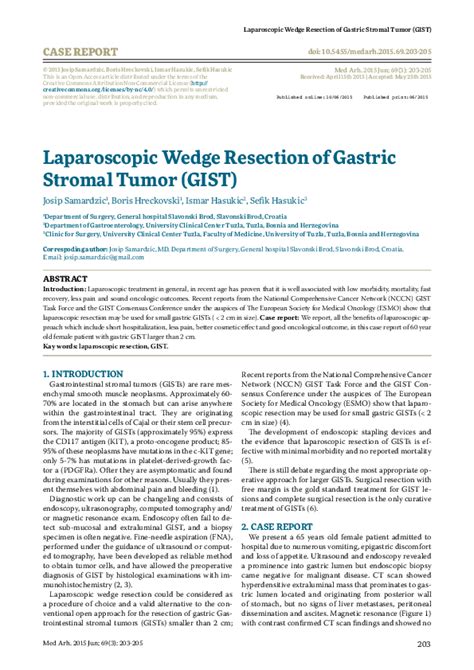 Pdf Laparoscopic Wedge Resection Of Gastric Stromal Tumor Gist