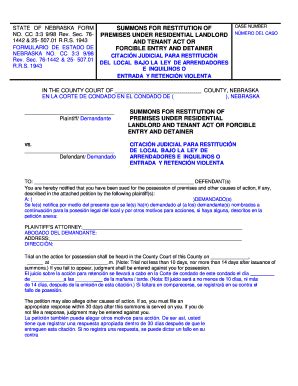 Fillable Online Supremecourt Ne State Of Nebraska Form Summons For