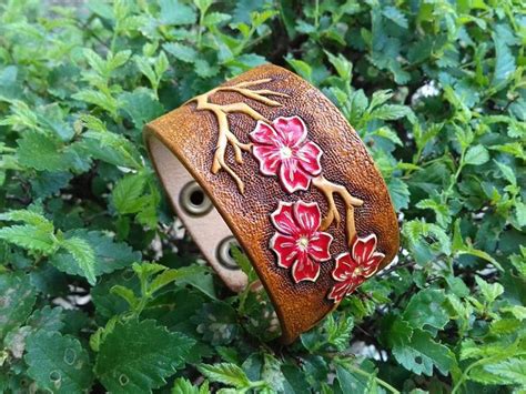 Leather Flower Bracelet Flower Cuff Custom Leather Cuff Etsy