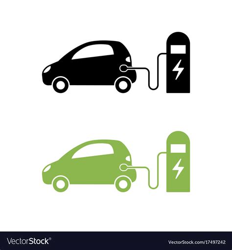 Electric Car And Electrical Charging Station Icon Vector Image