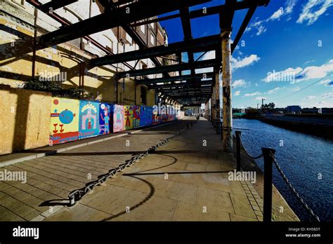 Pedestrian Walkway At The Redeveloped Ipswich Docks With Bright Urban