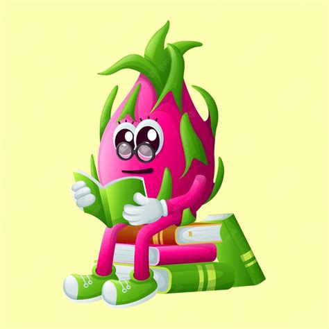 Premium Vector Cute Dragon Fruit Character Wearing Glasses And Reading A Book