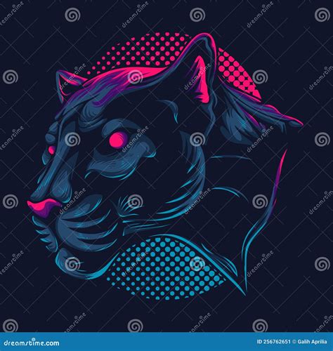 Vector Illustration Colorful Side View Of Panther Head With Spooky And