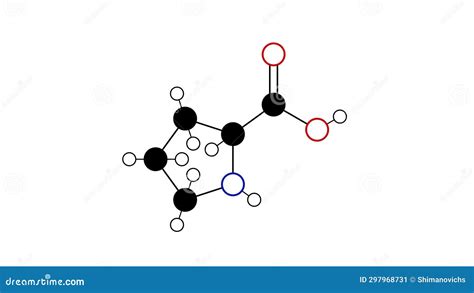 Proline Molecule Structural Chemical Formula Ball And Stick Model Isolated Image