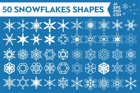 50 Snowflakes Vector Shapes Vol.1 | Unique Illustrator Add-Ons ...