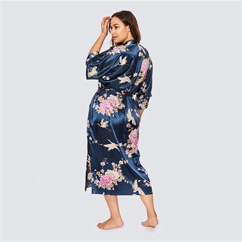 Chrysanthemum And Crane Long Kimono Robe Plus Size