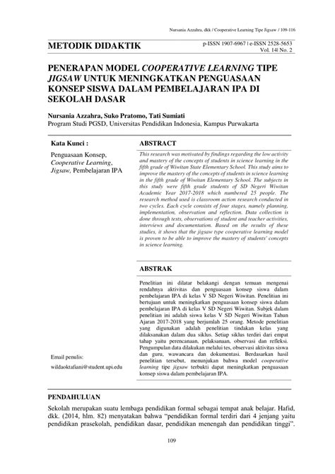 Pdf Penerapan Model Cooperative Learning Tipe Jigsaw Untuk