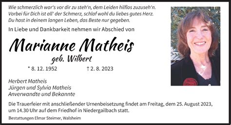 Traueranzeigen Von Marianne Matheis Saarbruecker Zeitung Trauer De