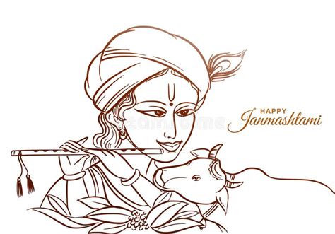 Happy Janmashtami Greetings with Lord Krishna Sketch Card Design Stock ...