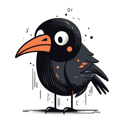 Cute cartoon black crow. Vector illustration isolated on white ...